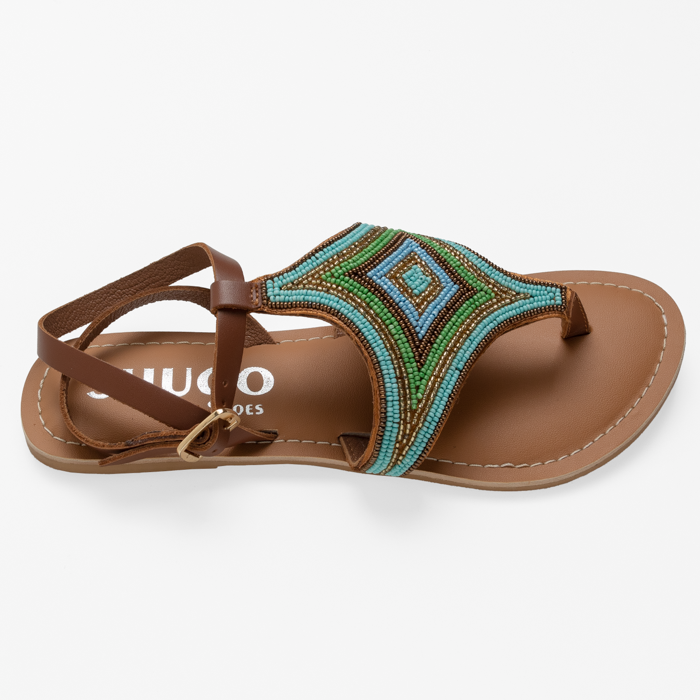 HAZEL TAN EMBROIDERED FLAT SANDAL