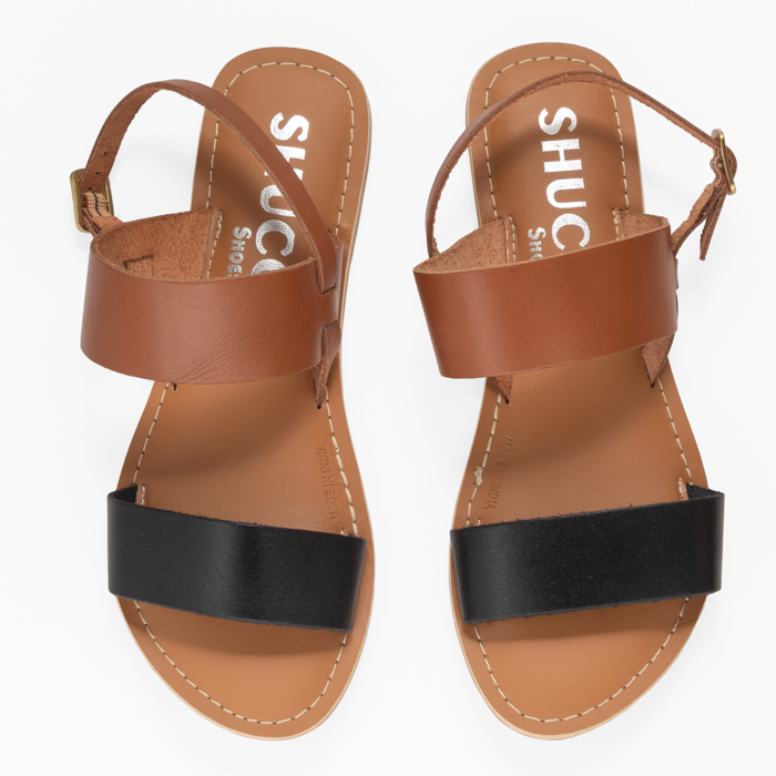 ANDI BLACK/TAN FLAT SANDAL