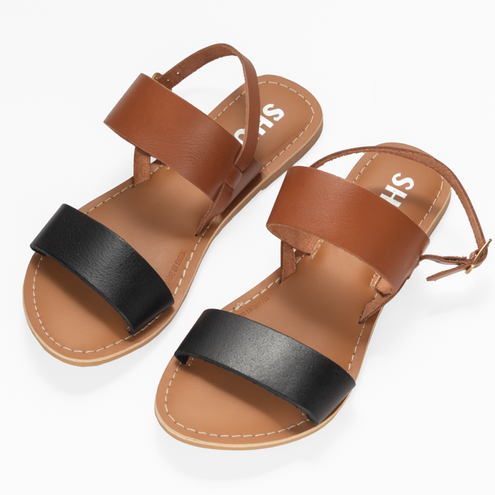 ANDI BLACK/TAN FLAT SANDAL