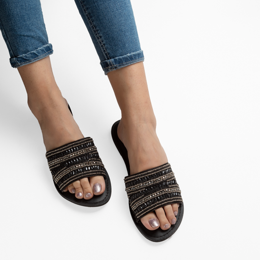 NIKY BLACK EMBROIDERED FLAT SANDAL